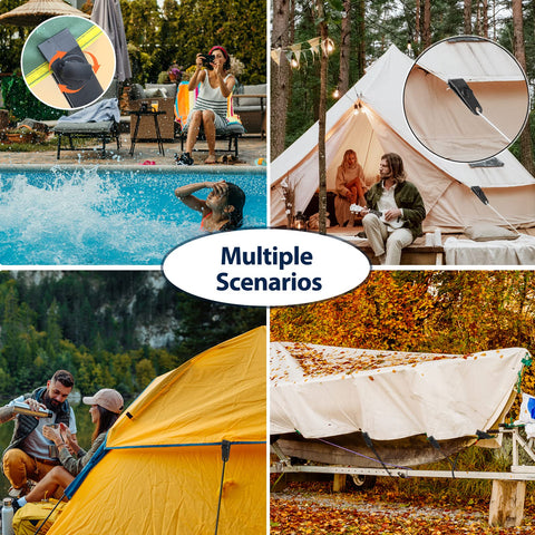 Dualshine tarp clips in camping setup demonstrate fast installation
