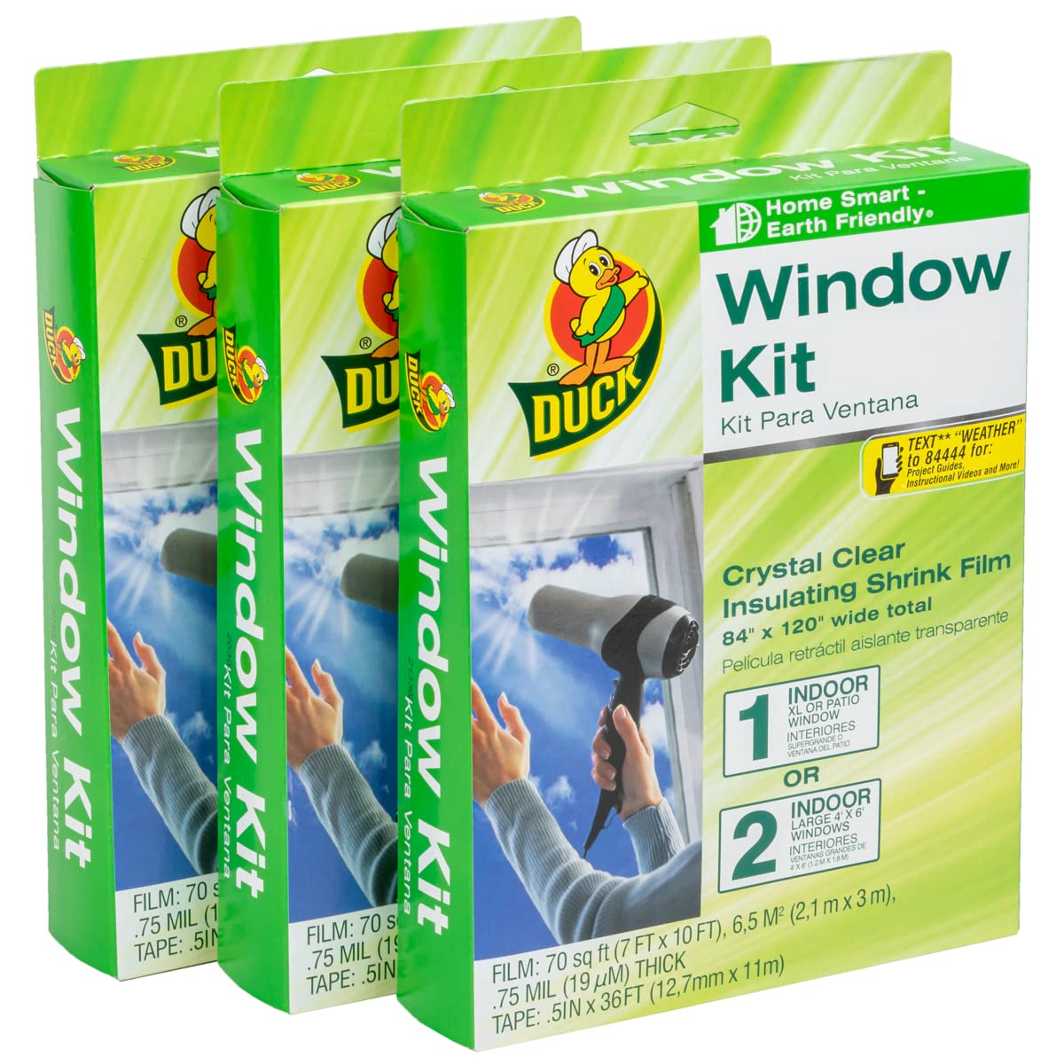 Duck Brand window insulation kit: crystal-clear film on window for clear visibility and draft protection.