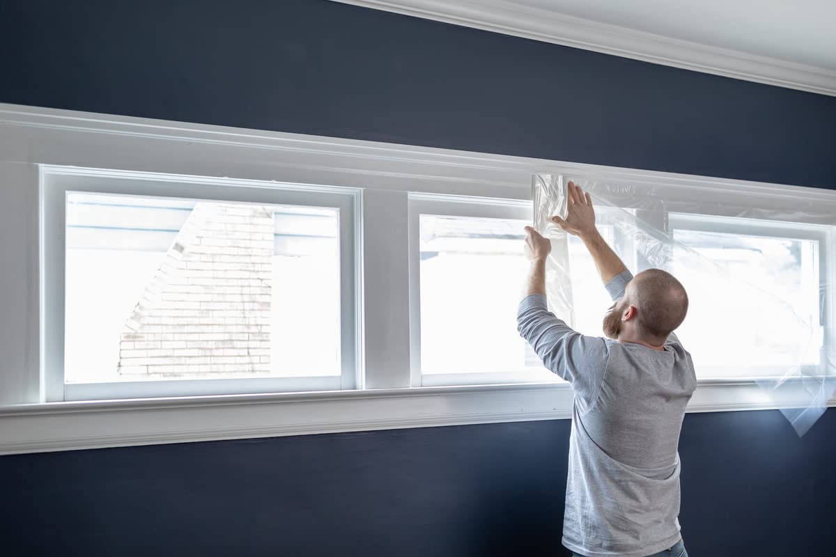 Duck Brand film measures 84 by 120 inches for large windows.