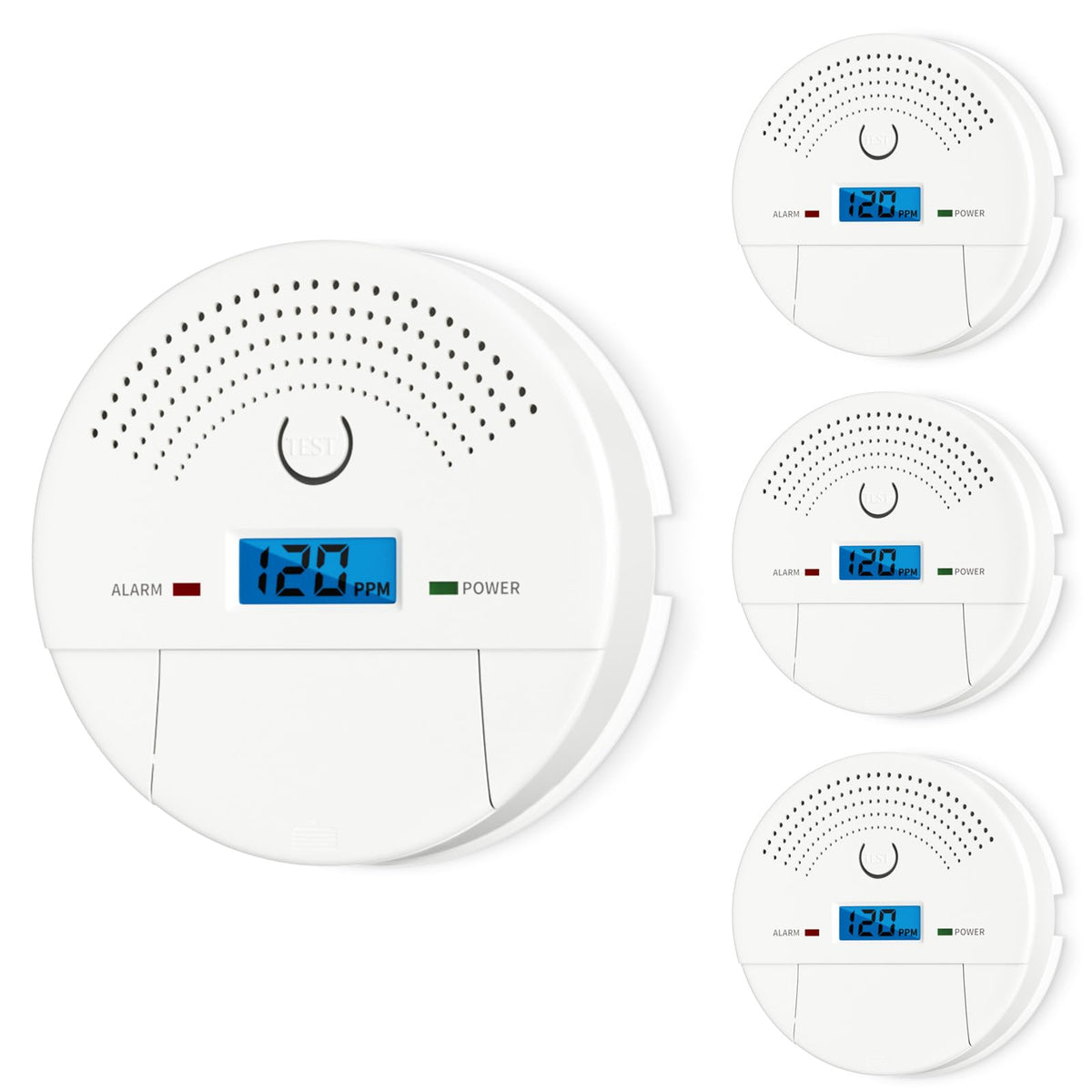 Dufuls 4-pack 2-in-1 detector front view showing dual sensors for safety