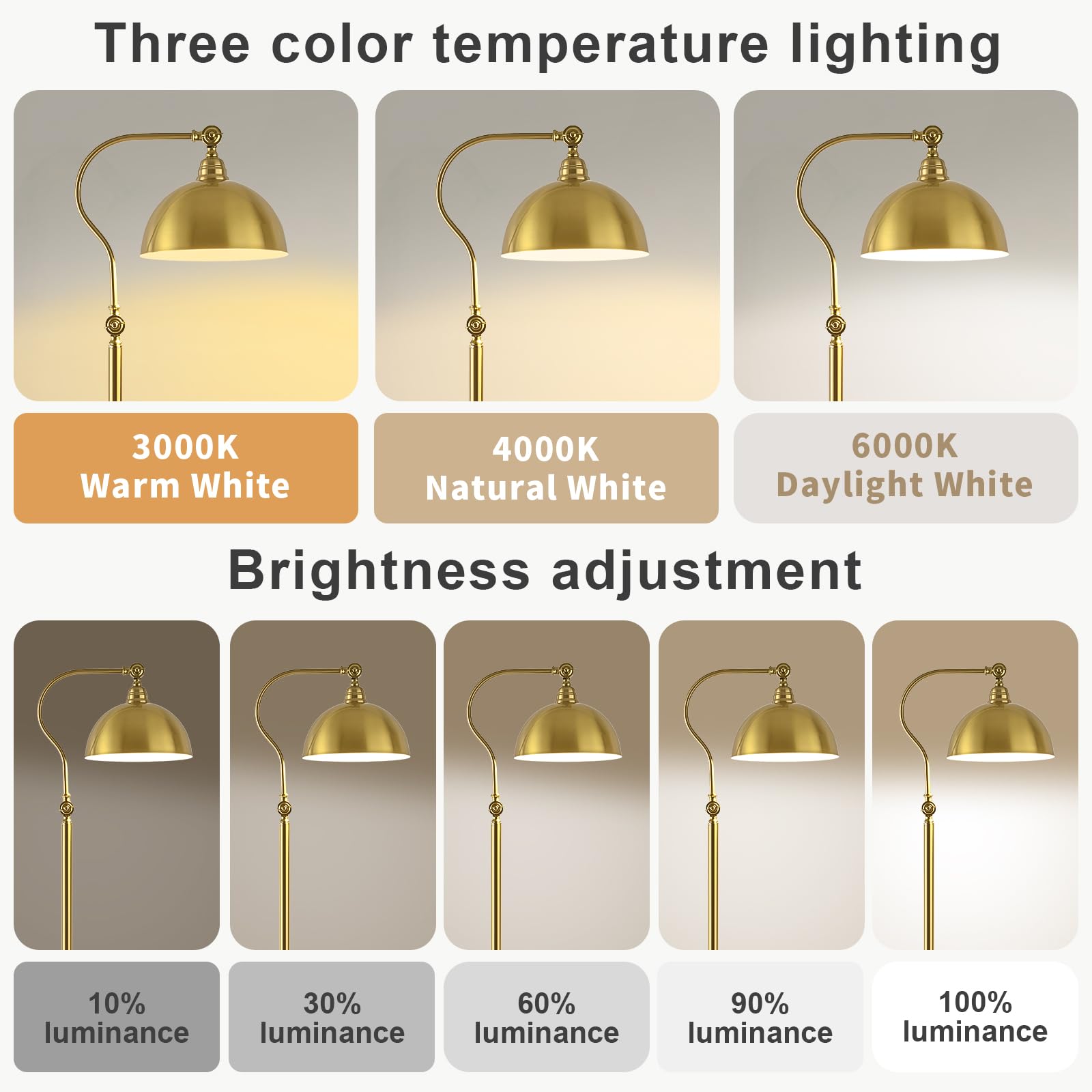 Dujunlinghang brass floor lamp in a contemporary living room setup.