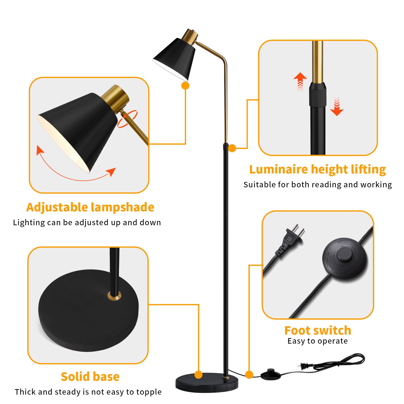dujunlinghang dimmable black vintage floor lamp enhances living room ambience