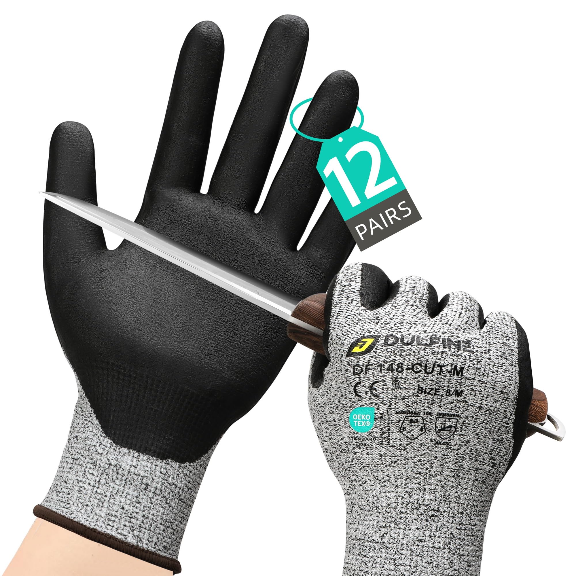DULFINE A3 cut-resistant gloves with foam nitrile palm for secure grip on sharp materials