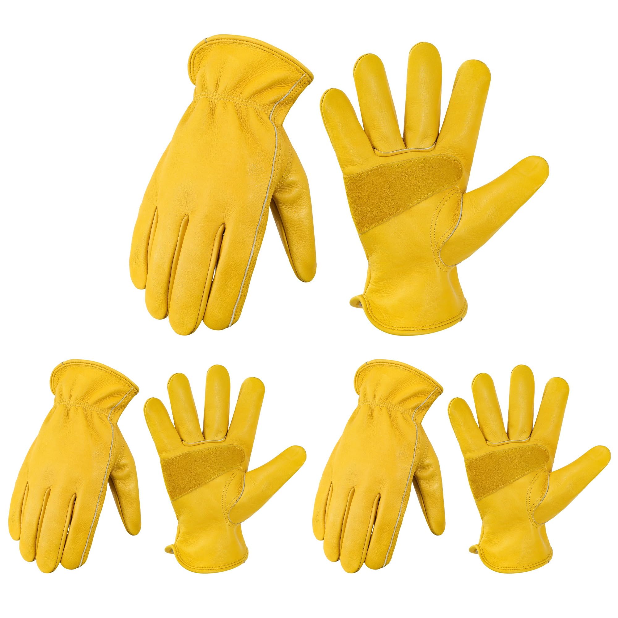 DULFINE cowhide leather work gloves on hand with abrasion resistance
