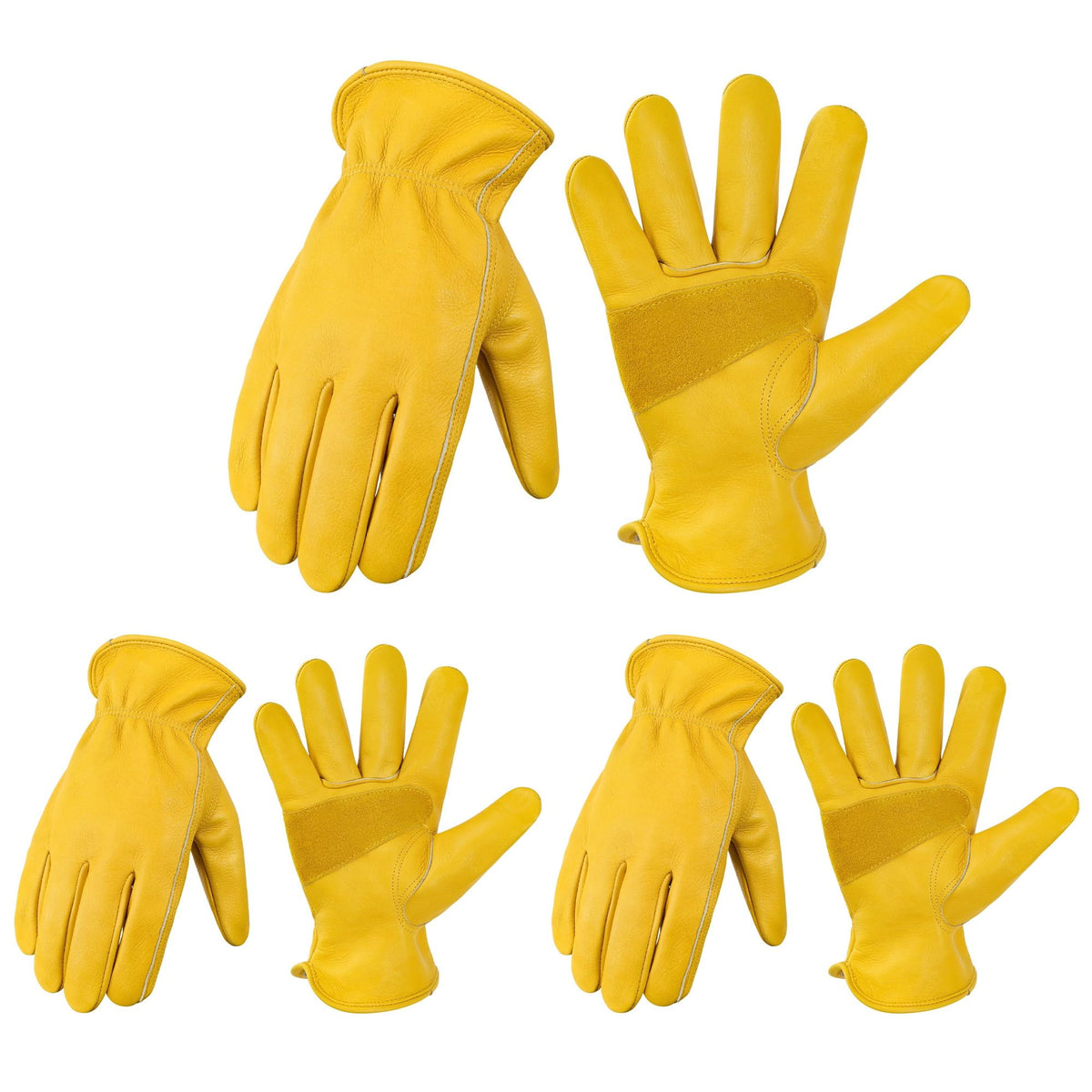 DULFINE cowhide leather work gloves on hand with abrasion resistance