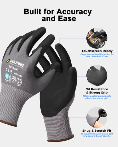 DULFINE MicroFoam Nitrile gloves provide breathable comfort for long tasks