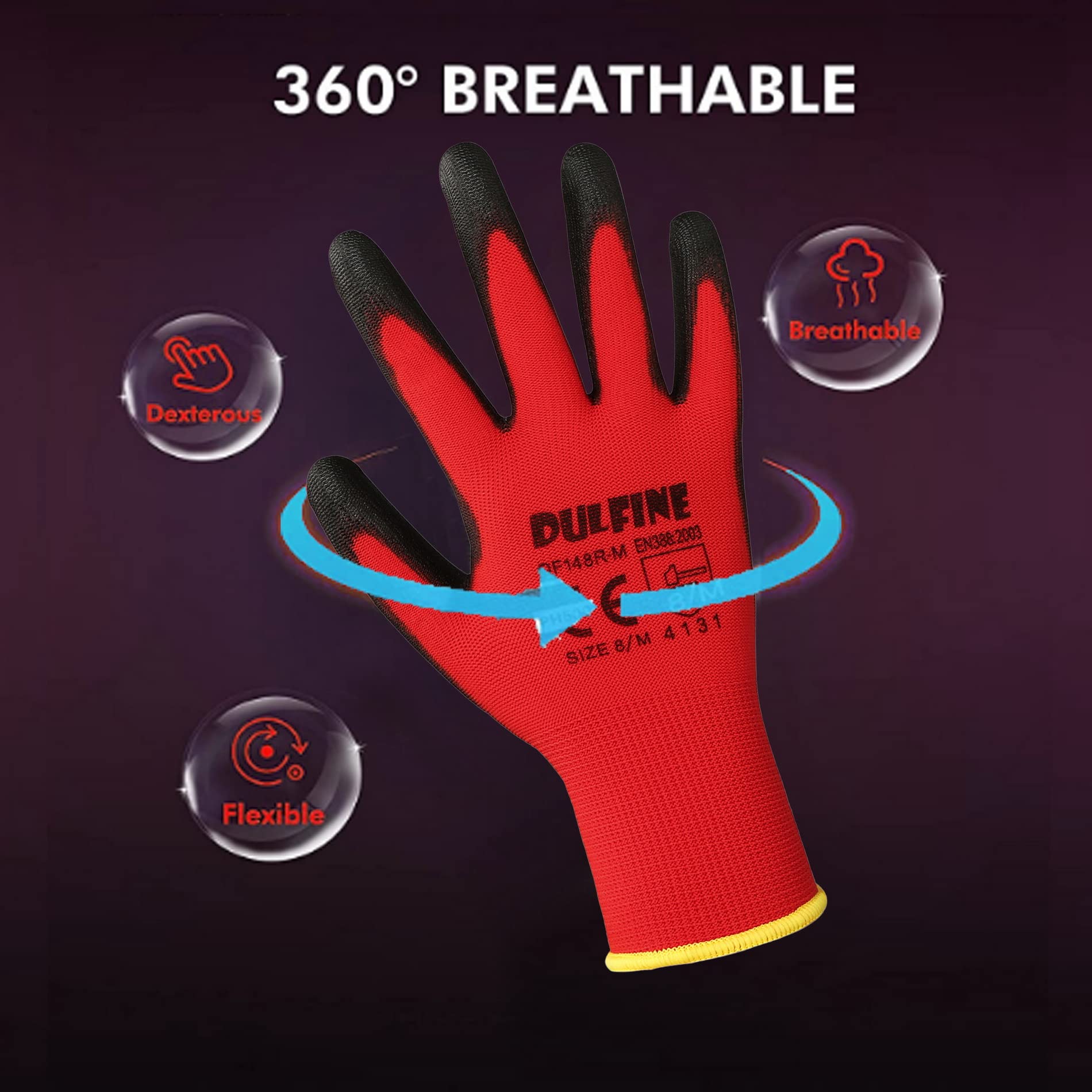 DULFINE PU-coated gloves palm grip enhances control during assembly and repairs.