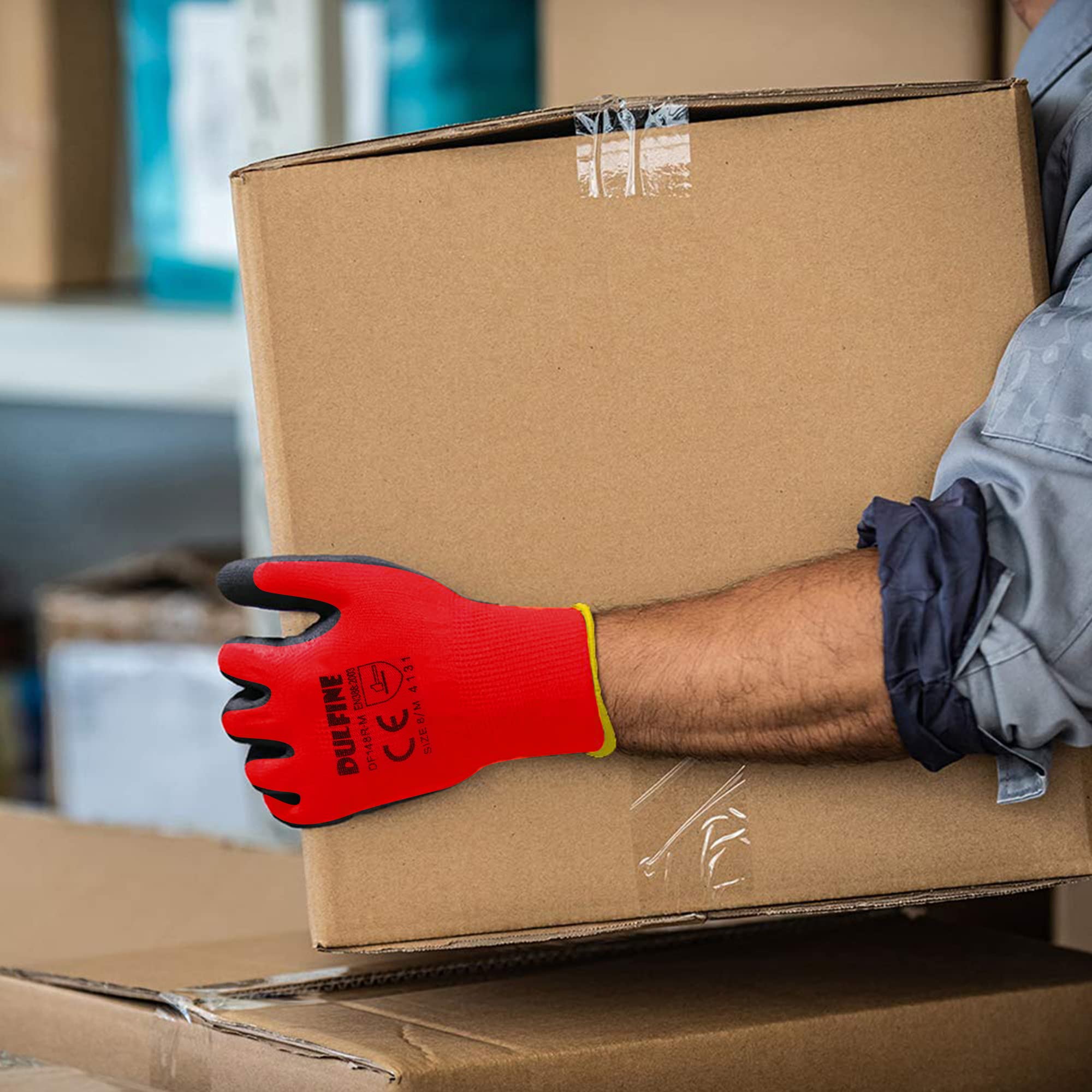 DULFINE red knitted gloves breathable nylon shell for comfortable all-day wear.