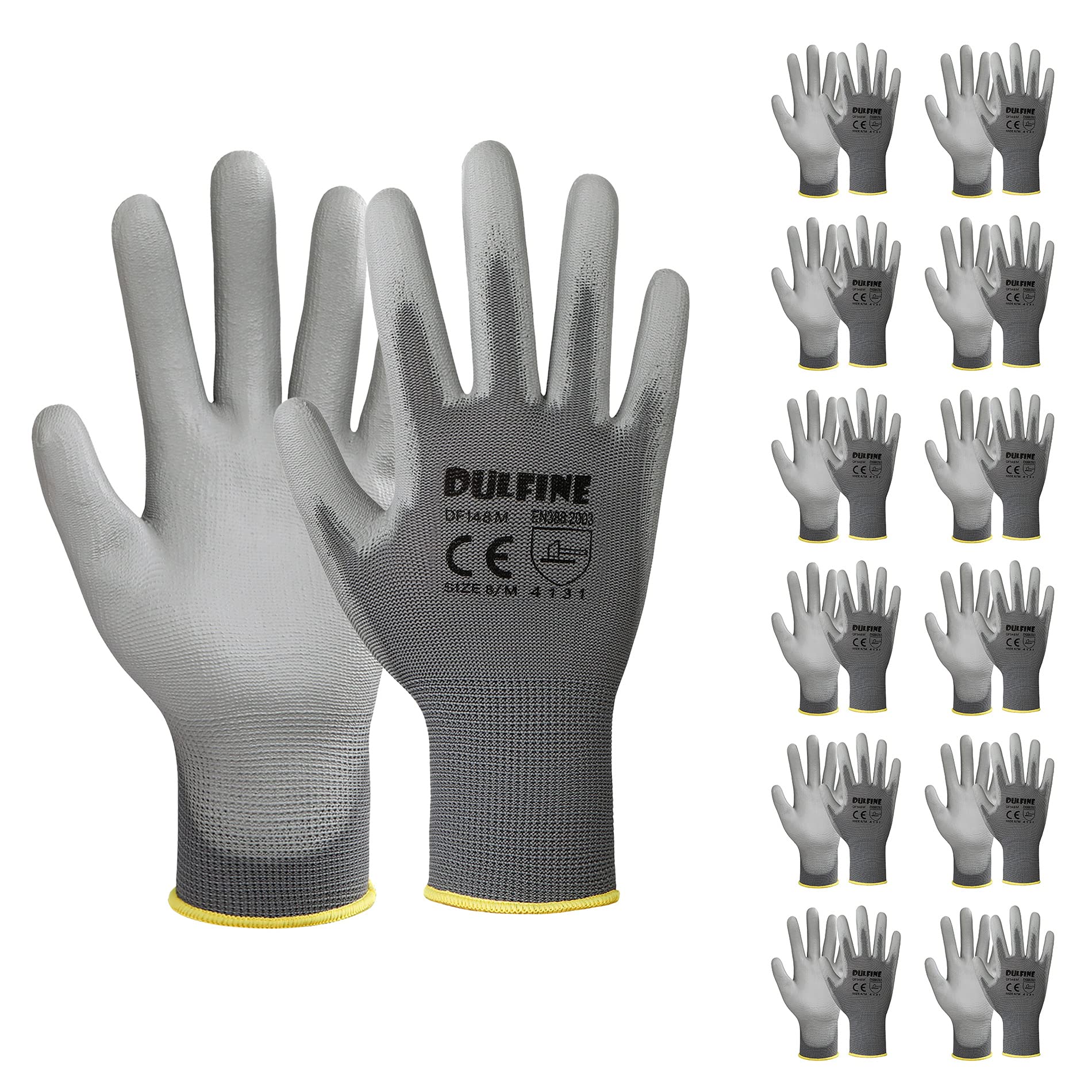 DULFINE safety gloves with PU-coated palm highlight enhanced grip for dry tasks.