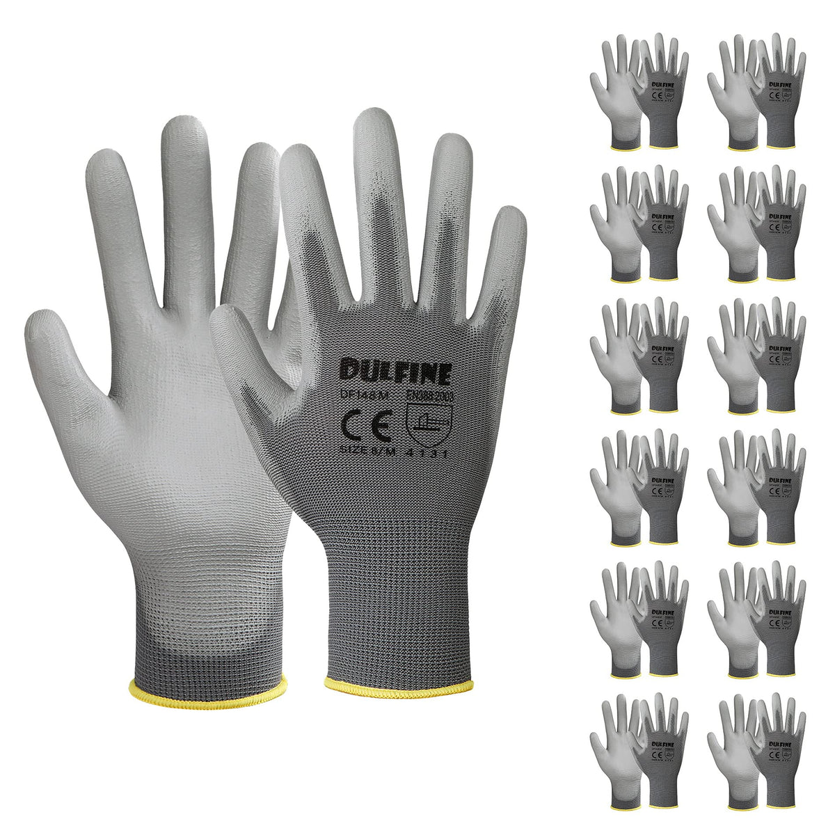 DULFINE safety gloves with PU-coated palm highlight enhanced grip for dry tasks.