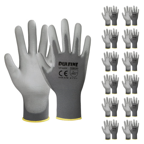 DULFINE safety gloves with PU-coated palm highlight enhanced grip for dry tasks.