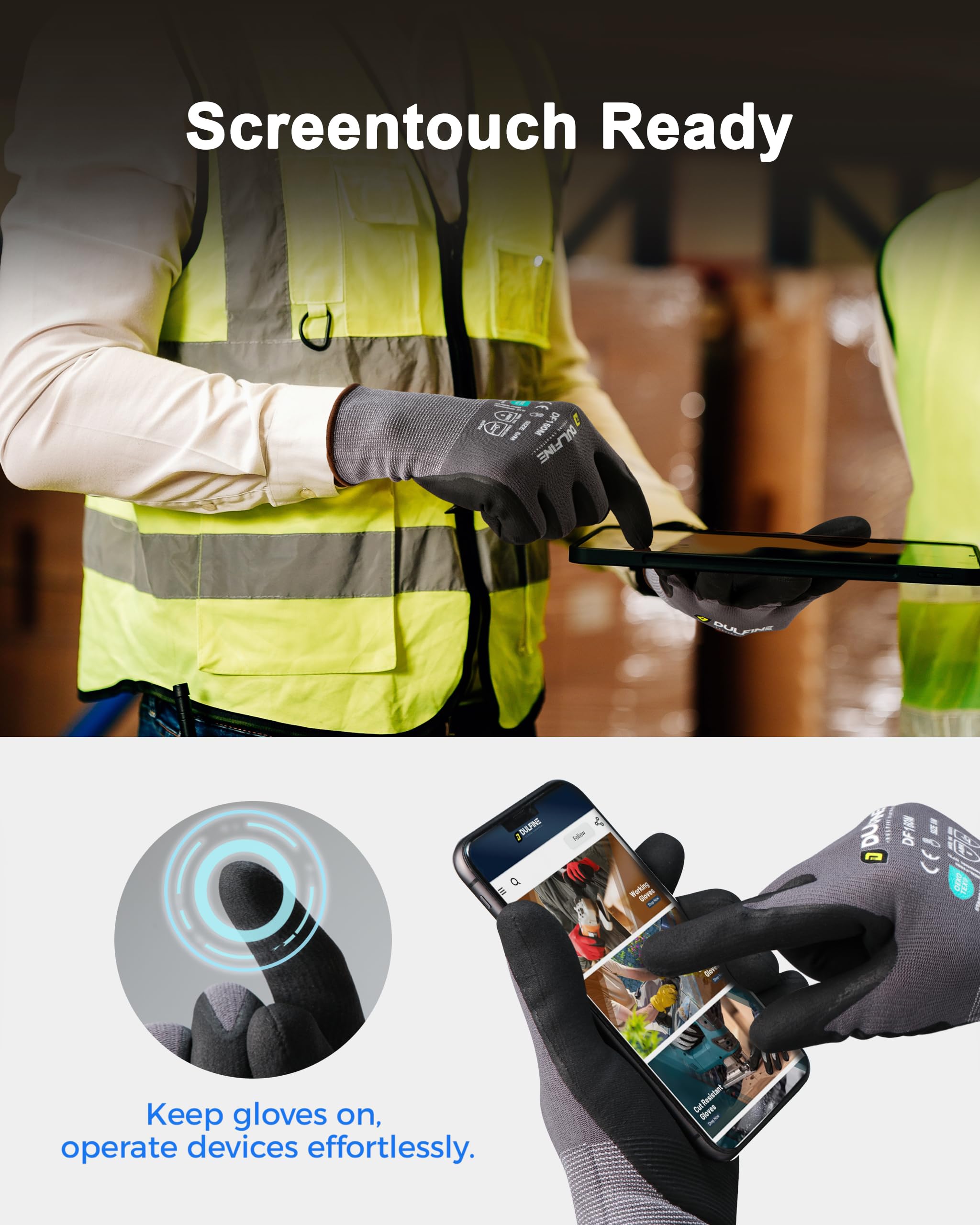 DULFINE Touchscreen compatible gloves to operate devices without removal