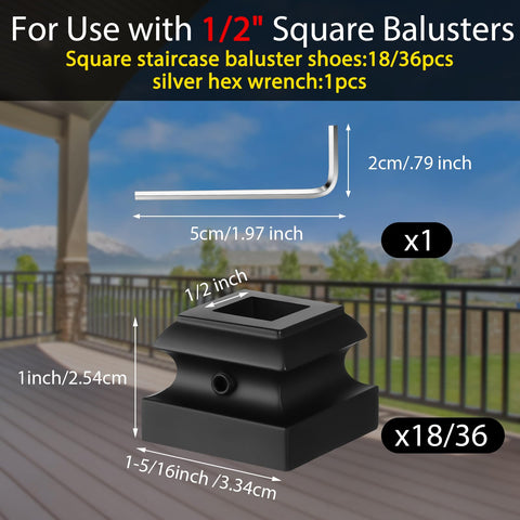 Dunzy baluster shoes with hex wrench for faster assembly.