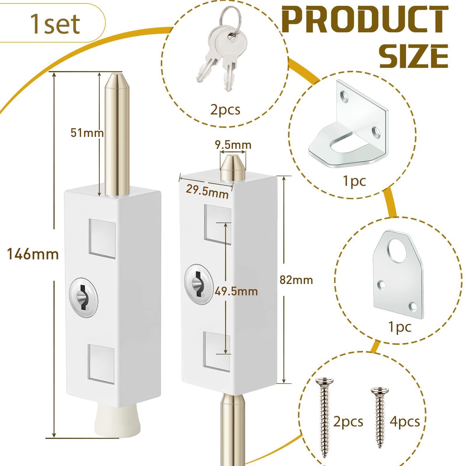 Dunzy patio door lock with keys for quick access control