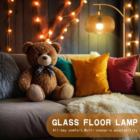 Duoled floor lamp showing remote control and foot switch for easy operation.