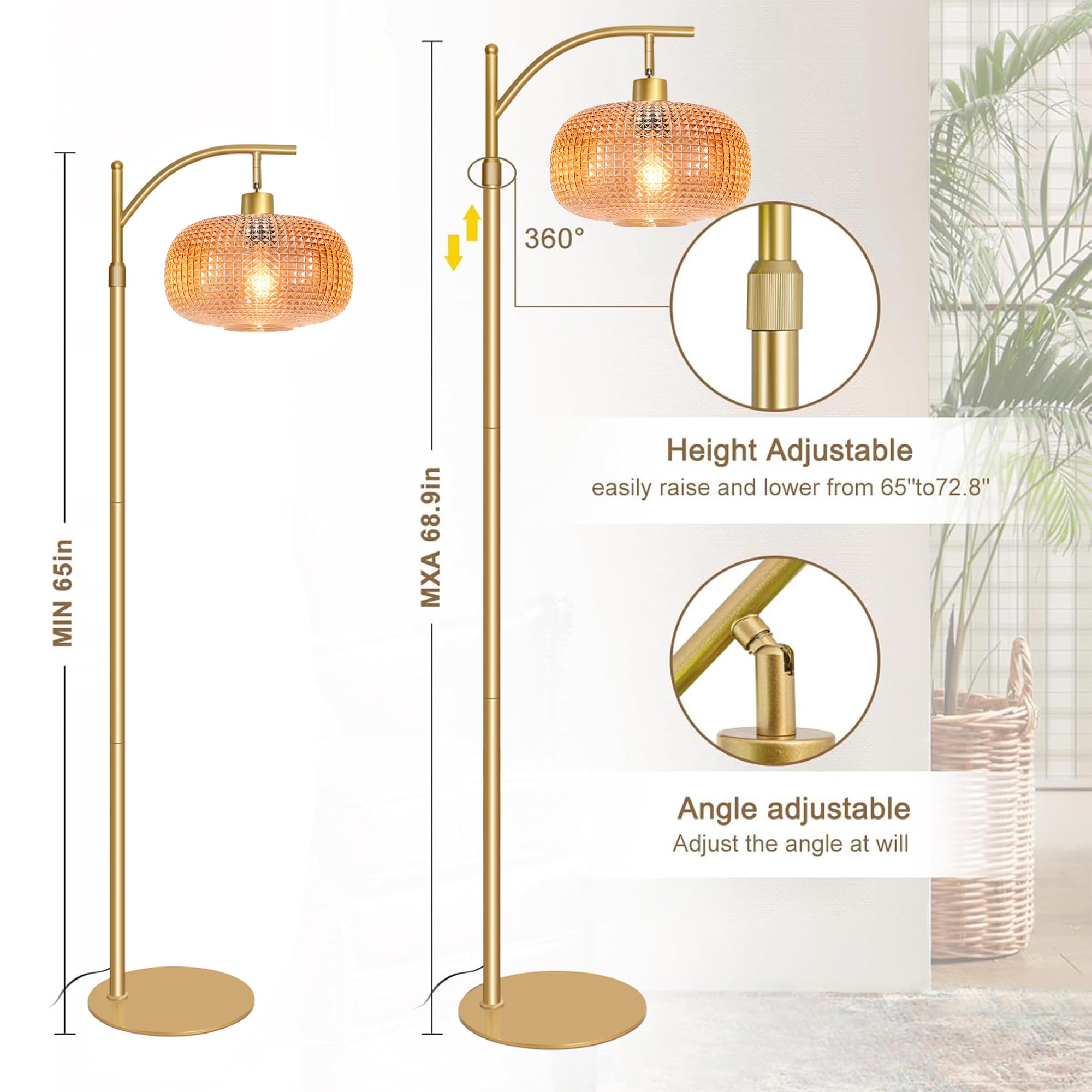 Duoled tall floor lamp in a living room setup with ample illumination.