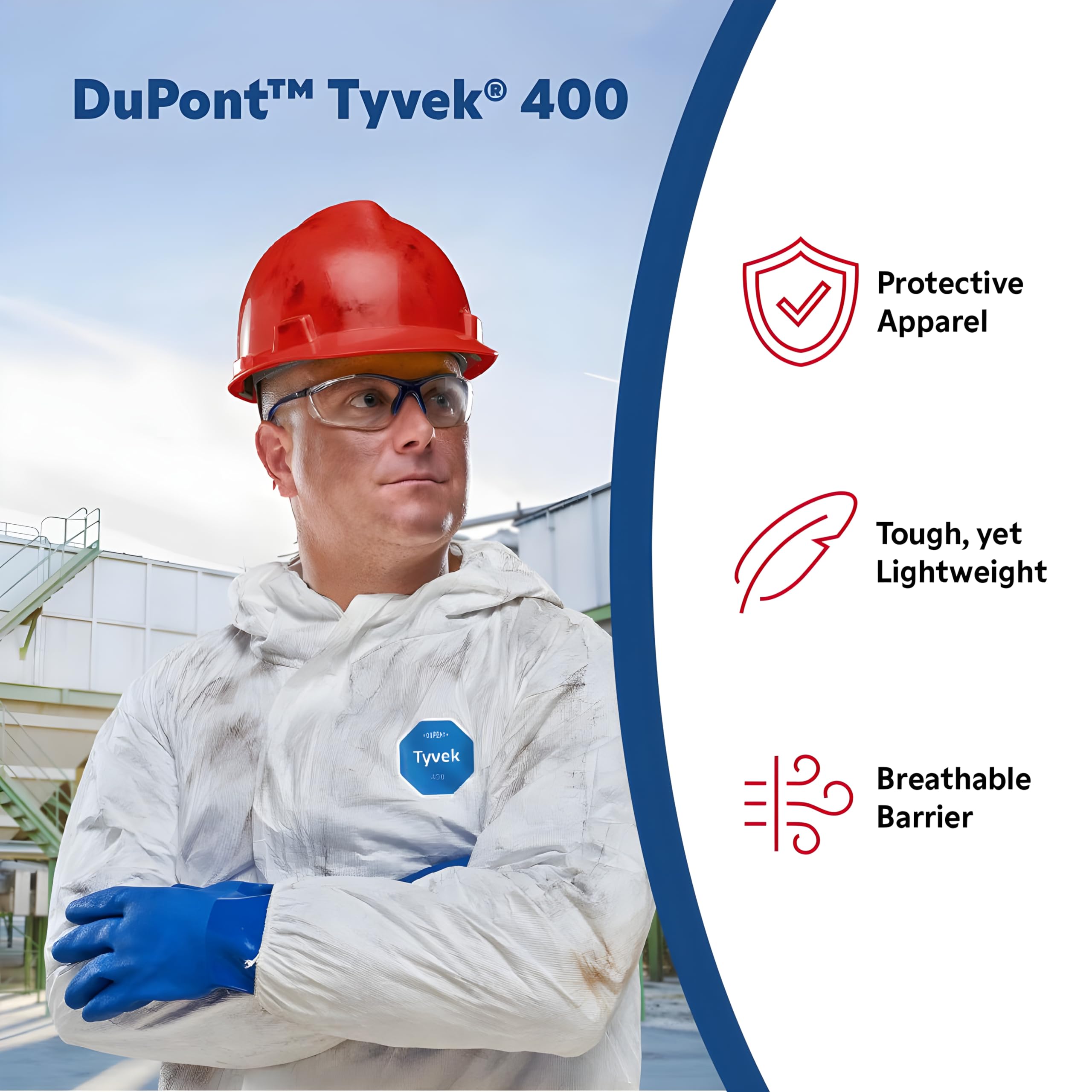 DuPont Tyvek FC boots on coverall provide skid-resistant grip.