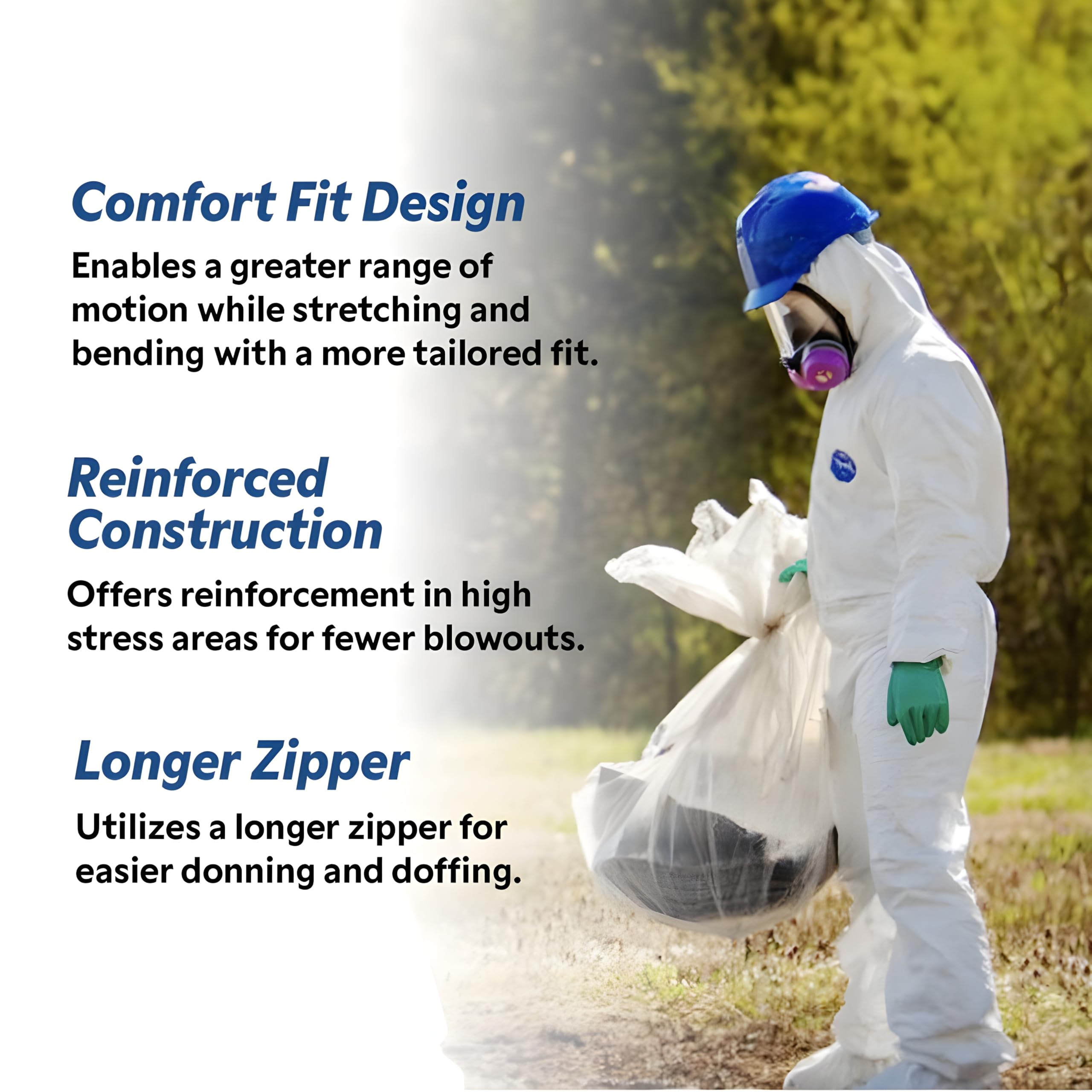 DuPont Tyvek 400 elastic wrists help keep sleeves in place.