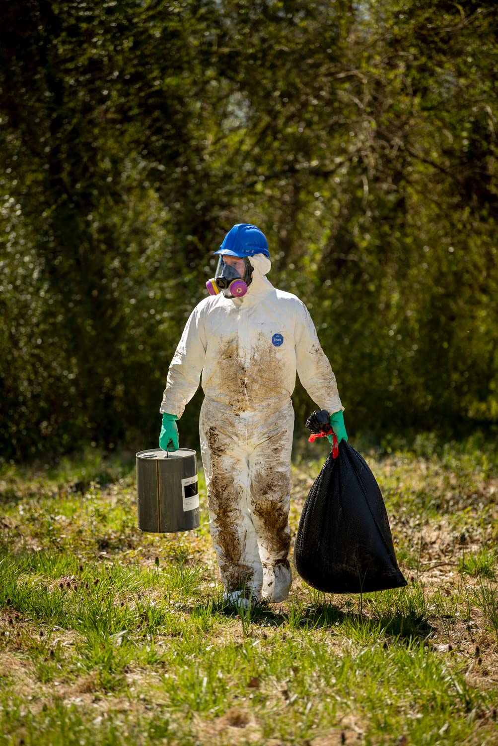 DuPont Tyvek 400 TY127S hooded coverall side view showing mobility and coverage.