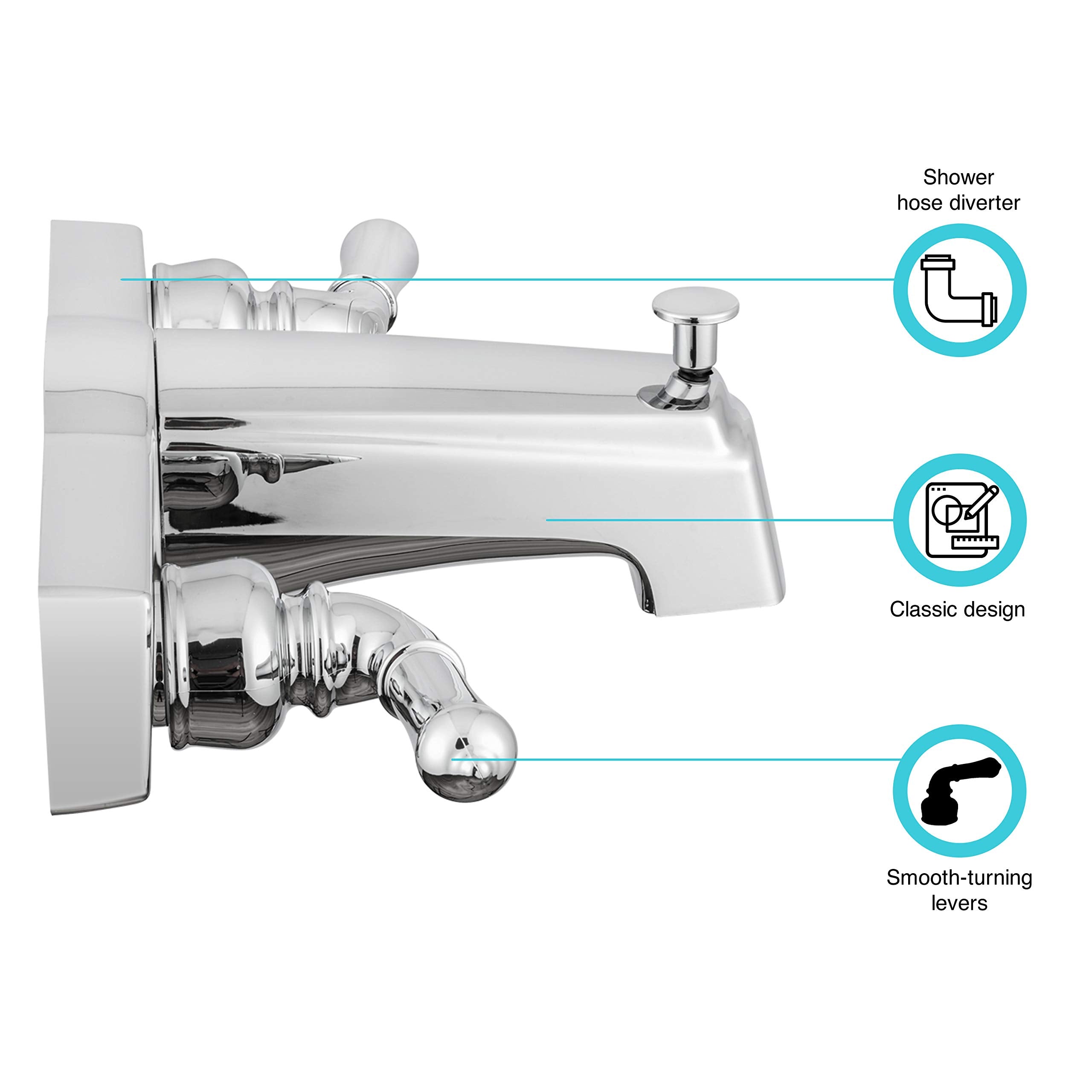 Dura Faucet chrome polished finish close-up showing lever details for smooth operation.