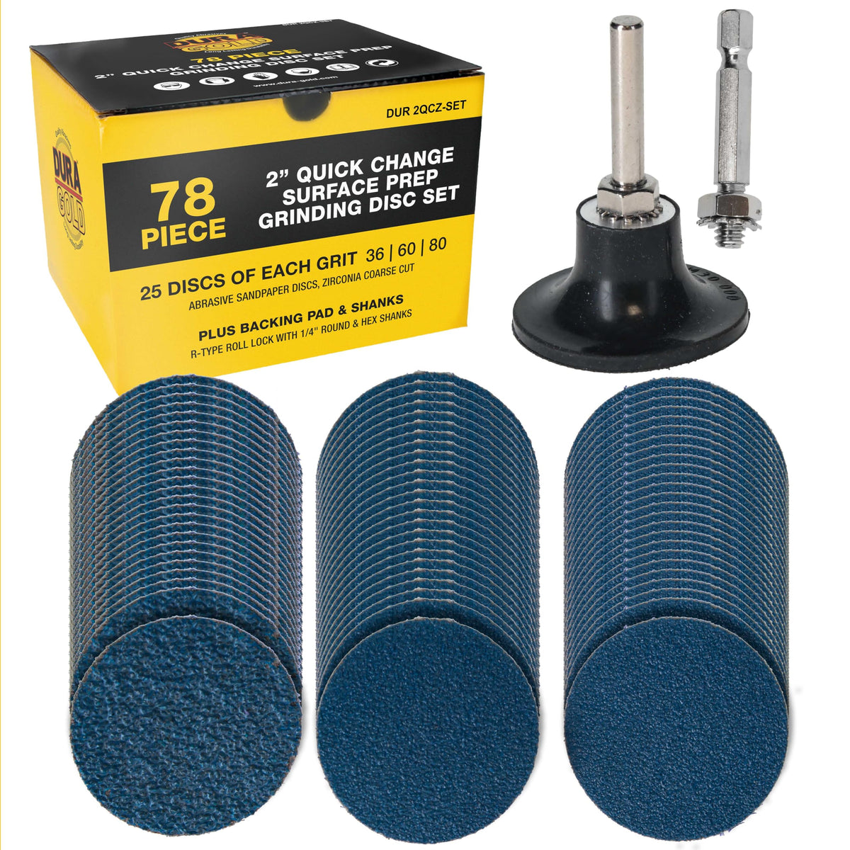 Dura-Gold 2in disc 36 grit with backing pad for metal and wood work