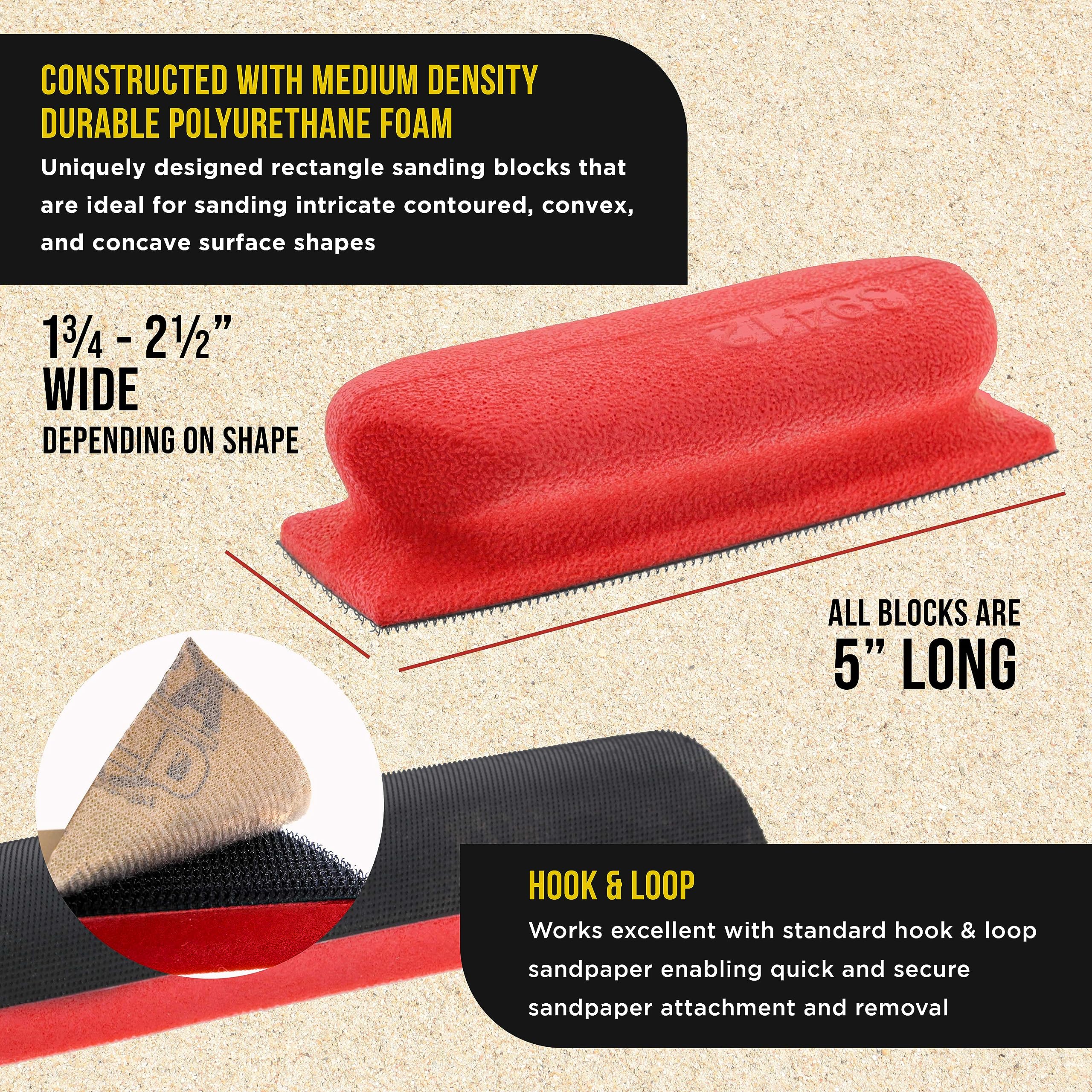 Dura-Gold 5-inch by 2-3/4-inch sandpaper sheets with versatile grits.