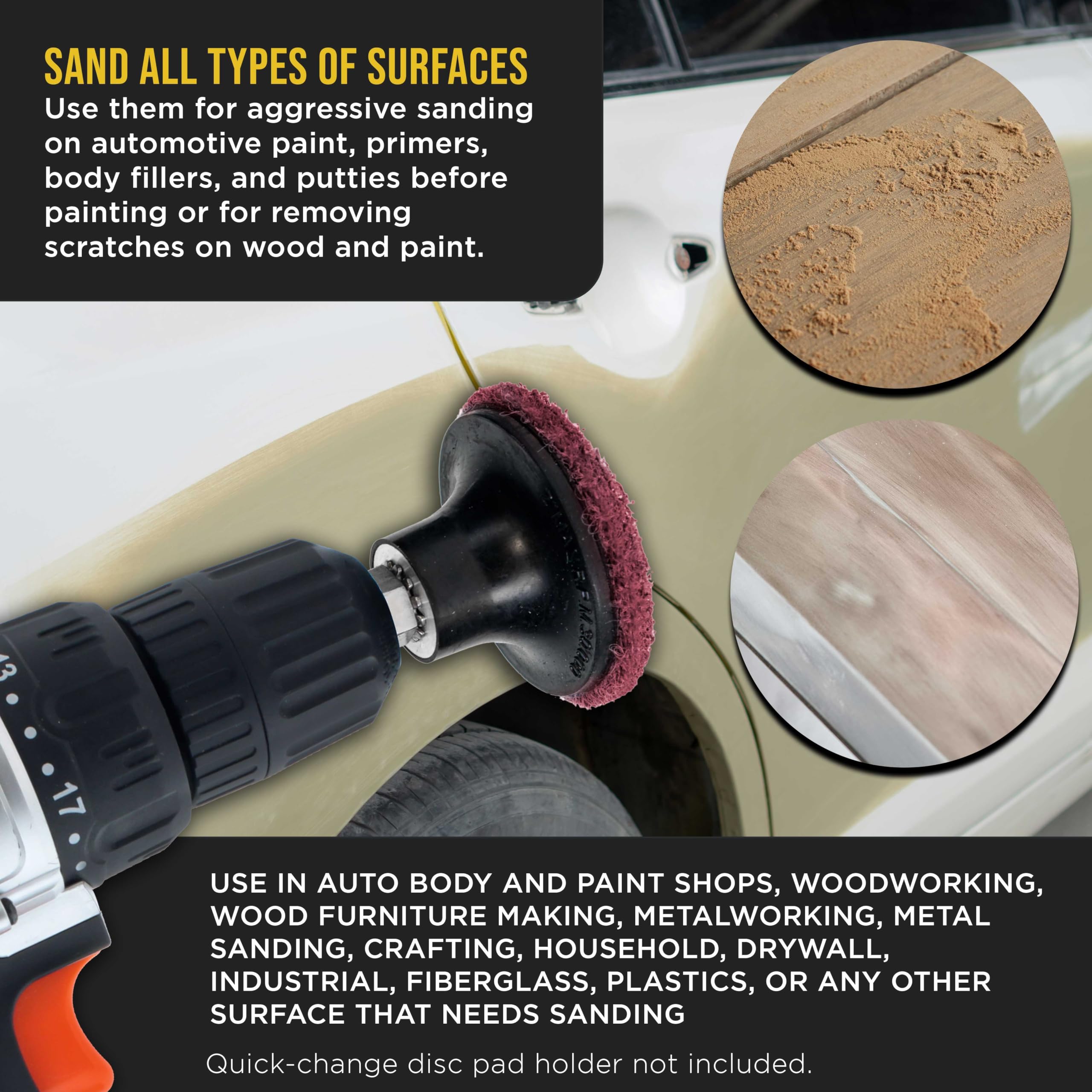 Dura-Gold maroon sanding discs support priming and finishing prep.