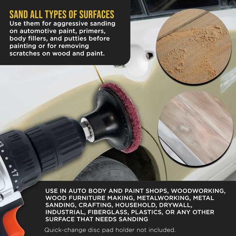 Dura-Gold maroon sanding discs support priming and finishing prep.