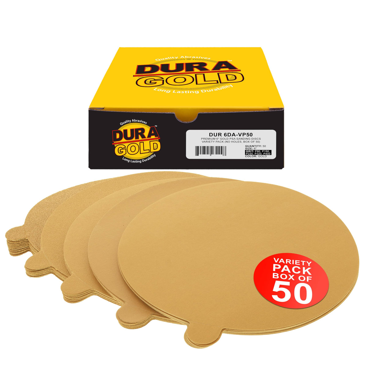 Dura-Gold premium 6in 80-grit disc for quick material removal on wood and paint