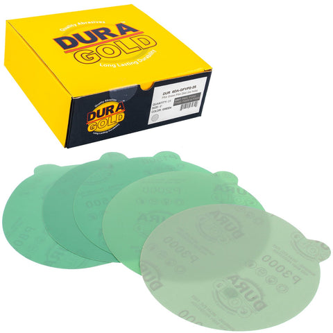 Dura-Gold premium 800-grit PSA disc on a 6-inch pad for fast surface prep