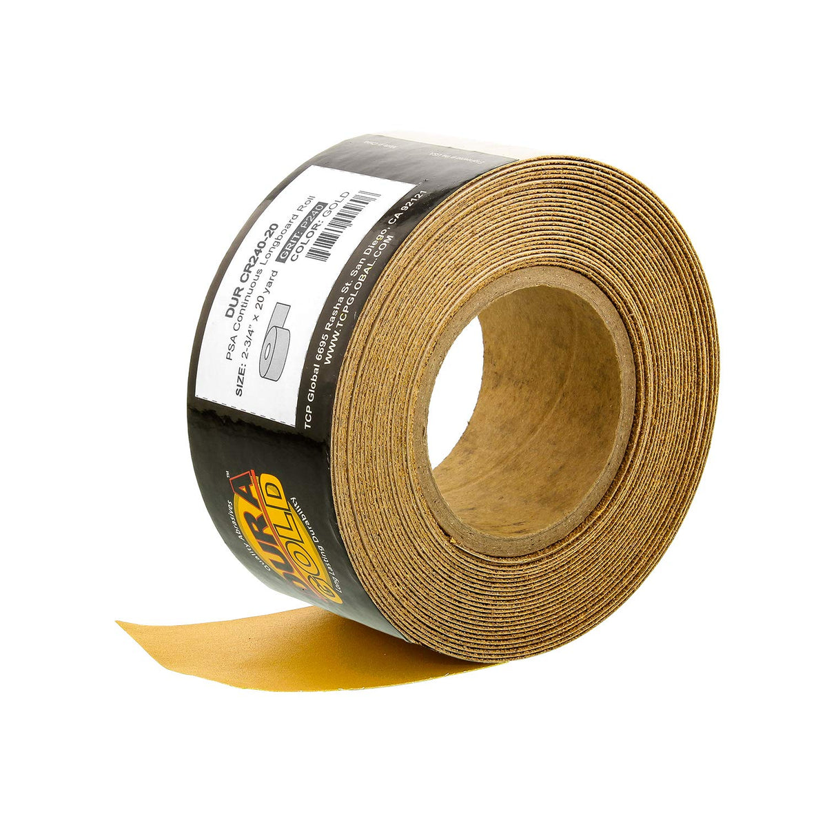 Dura-Gold premium gold 240 grit longboard roll shown for fast, even surface prep.