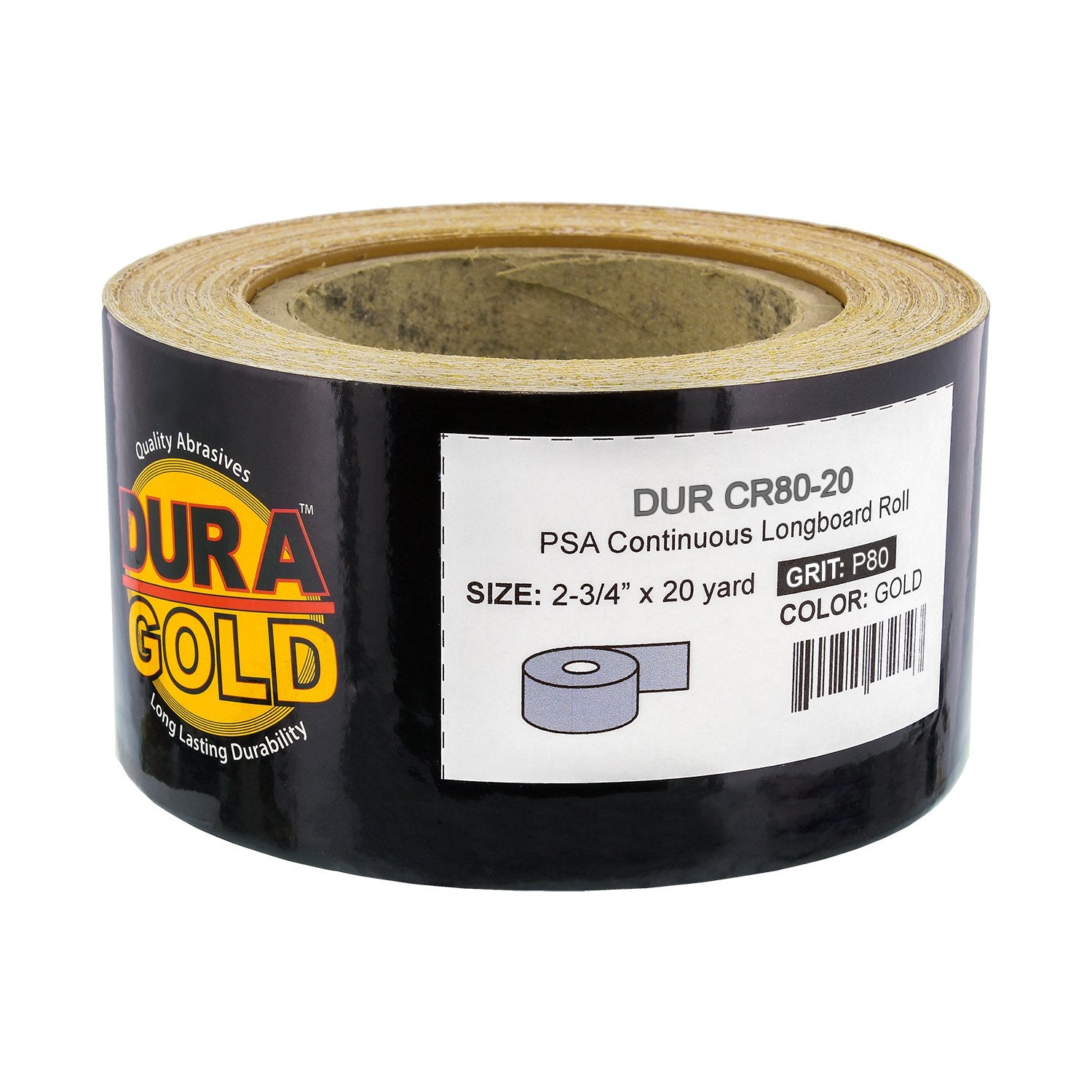 Dura-Gold longboard roll close-up shows premium abrasive for sharp, precise sanding