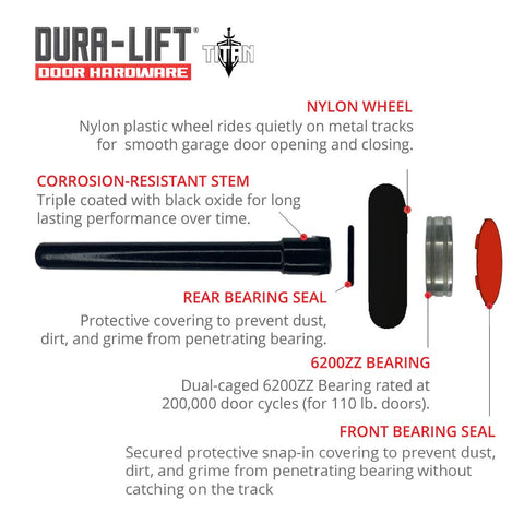 Corrosion-resistant black-oxide stem suits moisture-prone garage environments