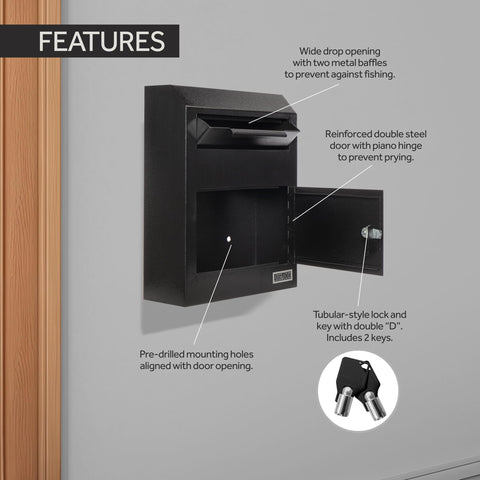 Durabox drop slot detail highlighting wide opening for mail and checks