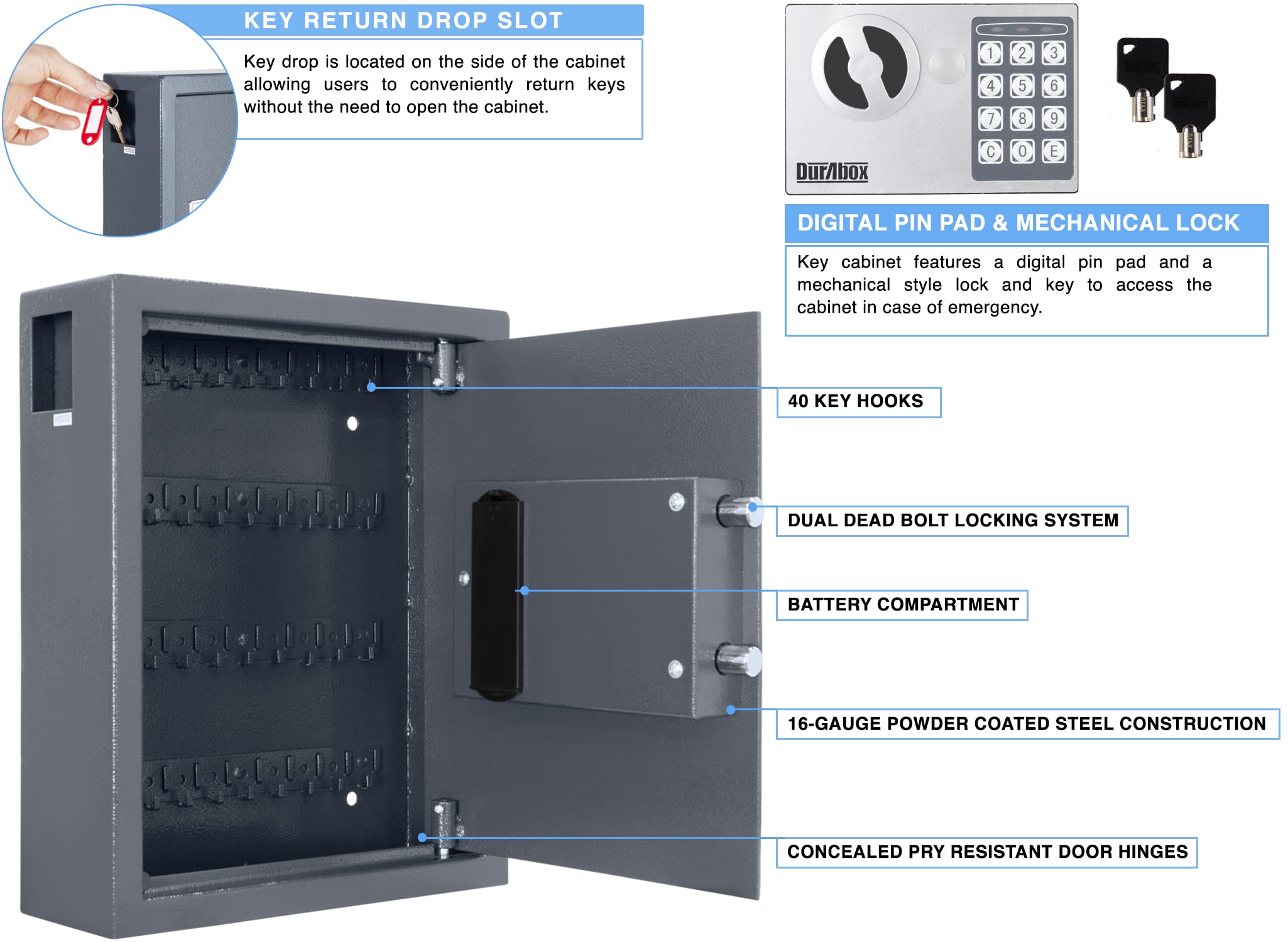 Durabox wall-mount key cabinet assembly showing sturdy installation