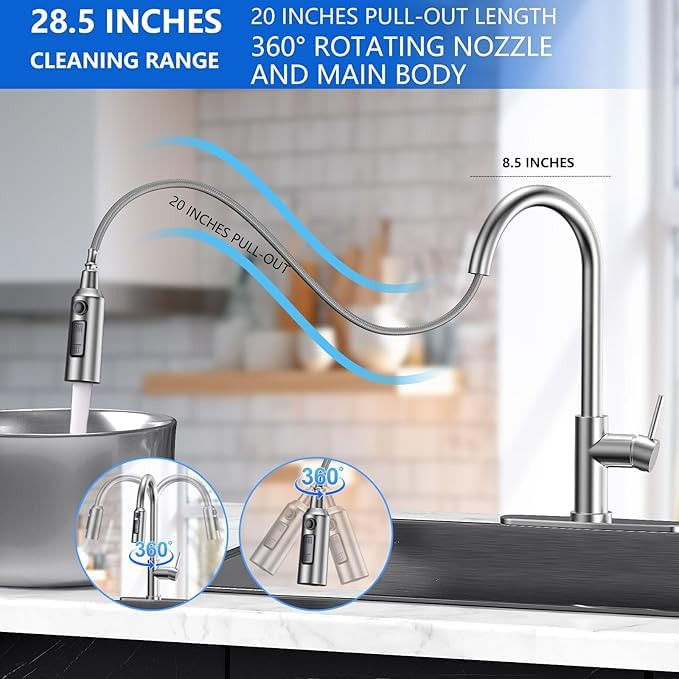 Duracet deck-plate compatible faucet suitable for 1-2-3 hole sinks