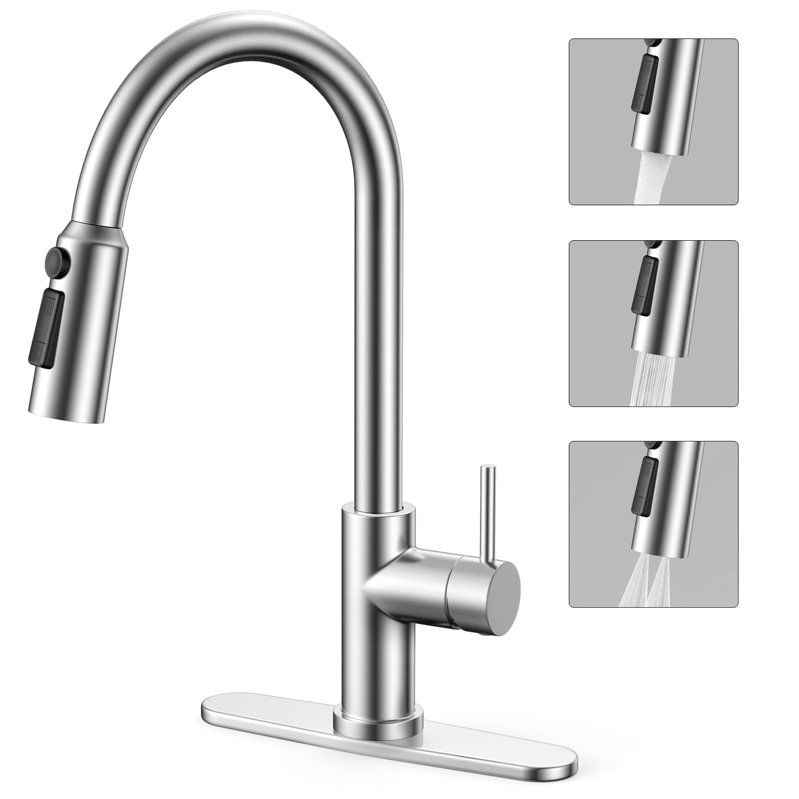 Duracet kitchen faucet pull-down sprayer in action showing 3-function mode for versatile cleaning