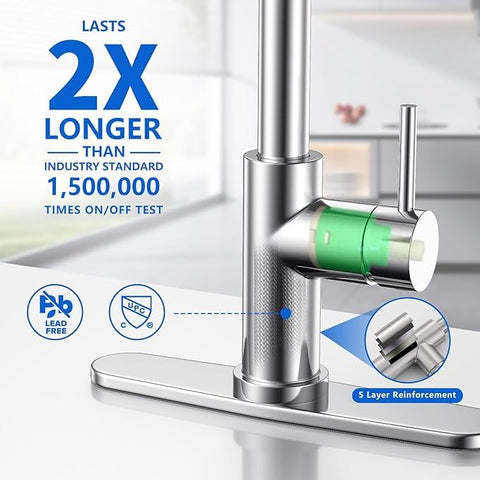 Duracet pull-down hose extends 20 inches for flexible cleaning