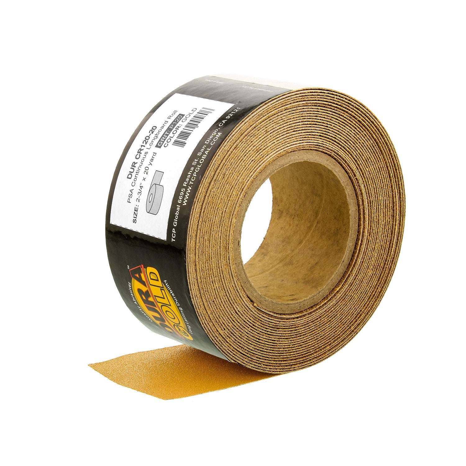 Dura-Gold 120-grit longboard sandpaper roll for fast, wide-area sanding.