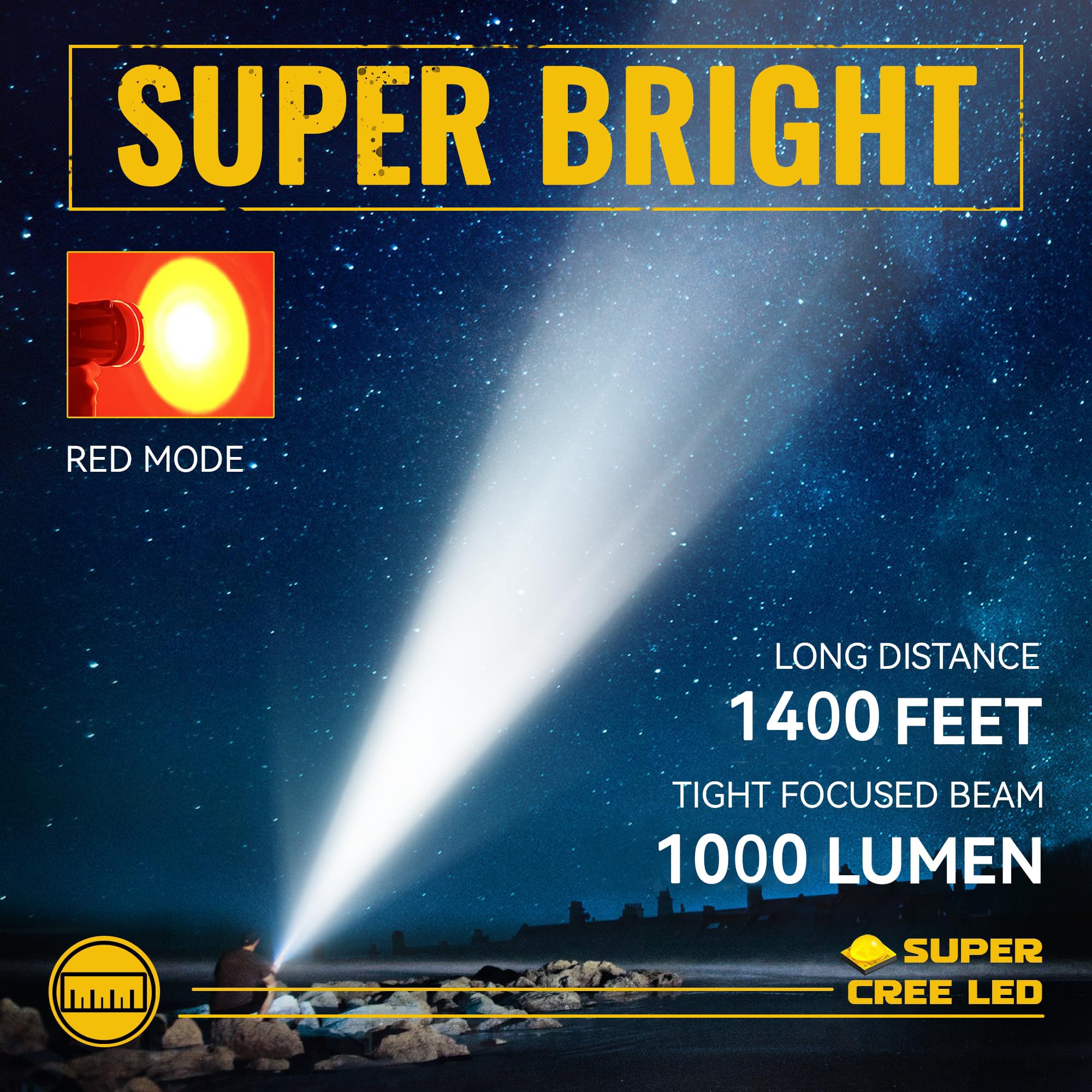 Durapower 1000 lumens spotlight with fast recharge for quick reuse.