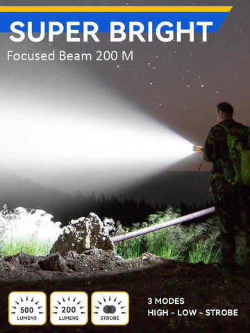 Durapower rechargeable spotlight side view highlighting rugged, impact resistant build.