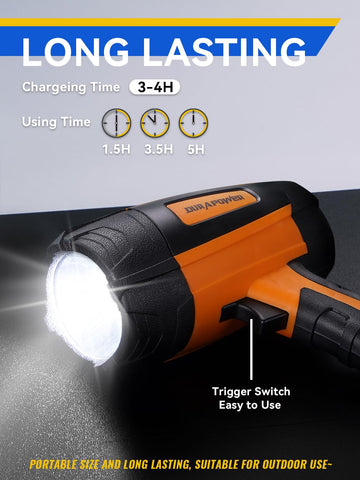 Durapower spotlight tight beam demonstrates long-range illumination.