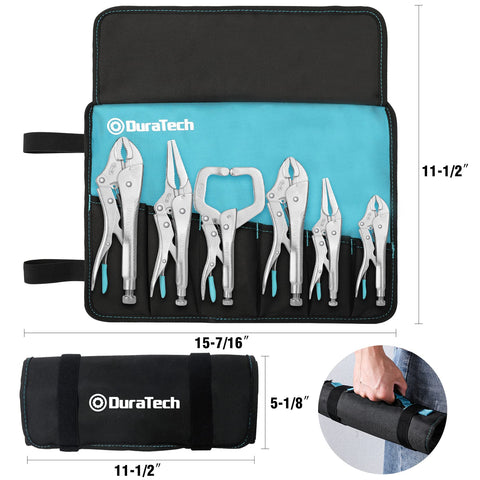 Duratech 10-inch curved jaw locking pliers handle larger clamps securely.