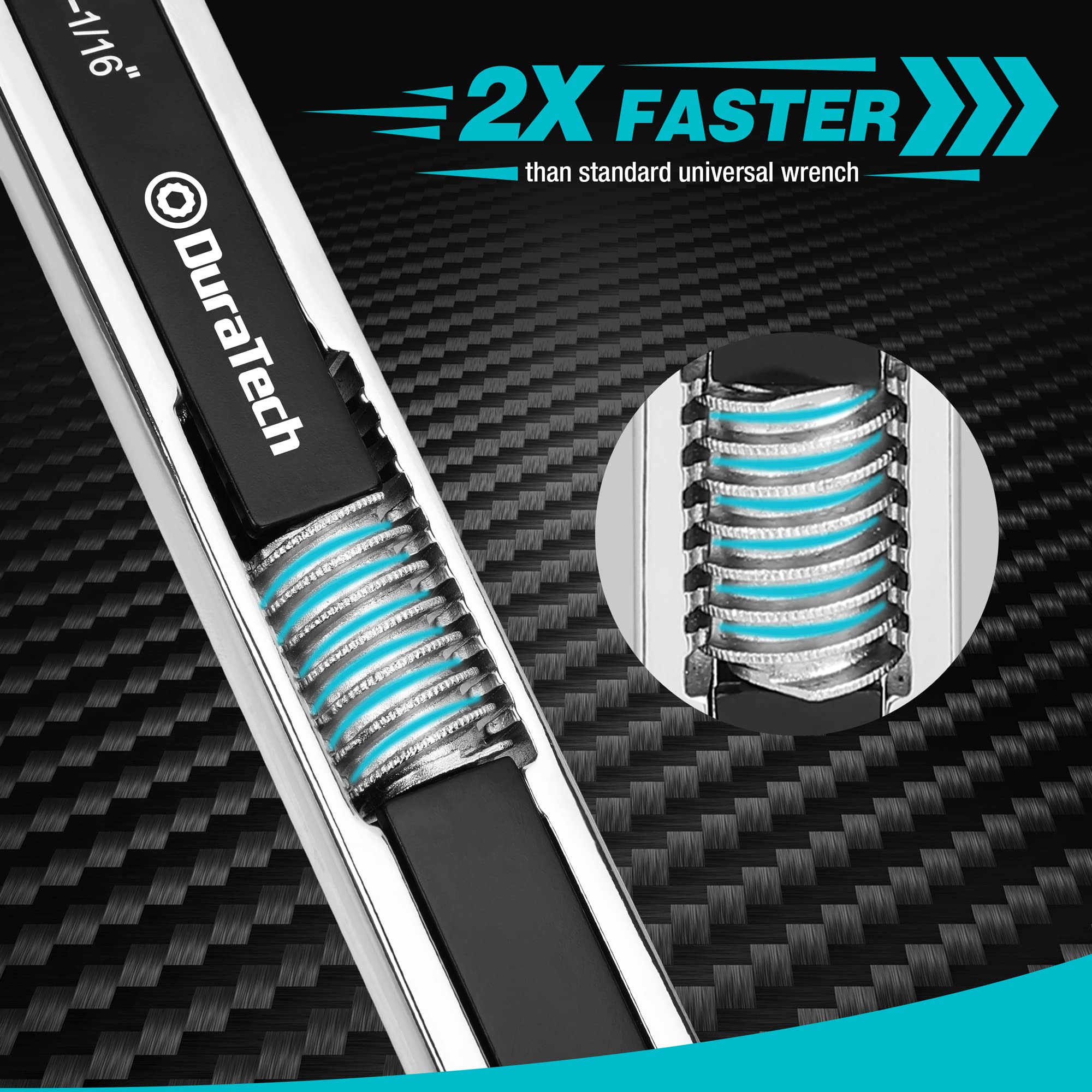 DURATECH 10-inch universal wrench covers larger SAE and metric sizes.