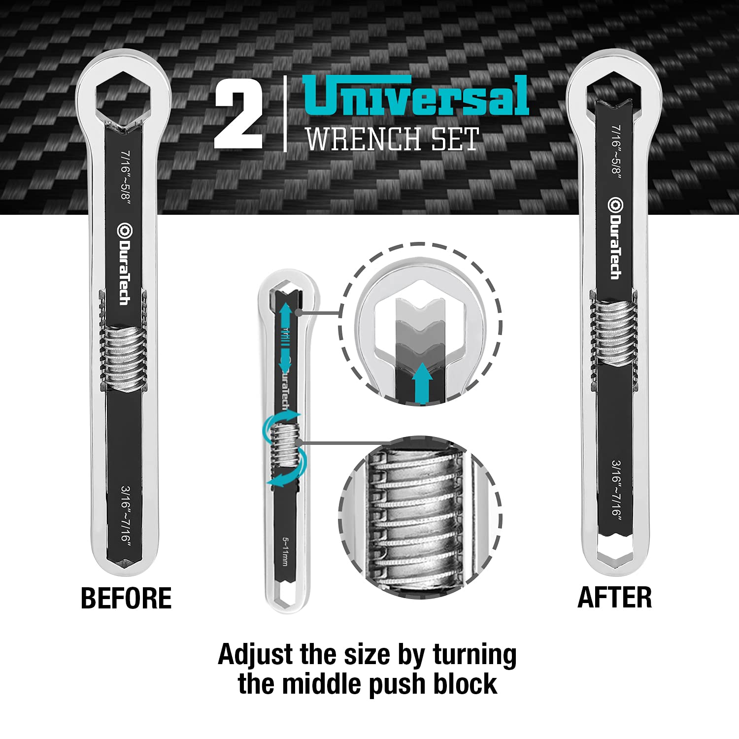 DURATECH 10-inch universal wrench with push-block for broader fastener compatibility.