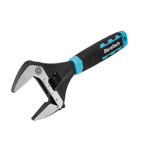 DURATECH 10-inch adjustable wrench with wide jaw for larger nuts and pipes.