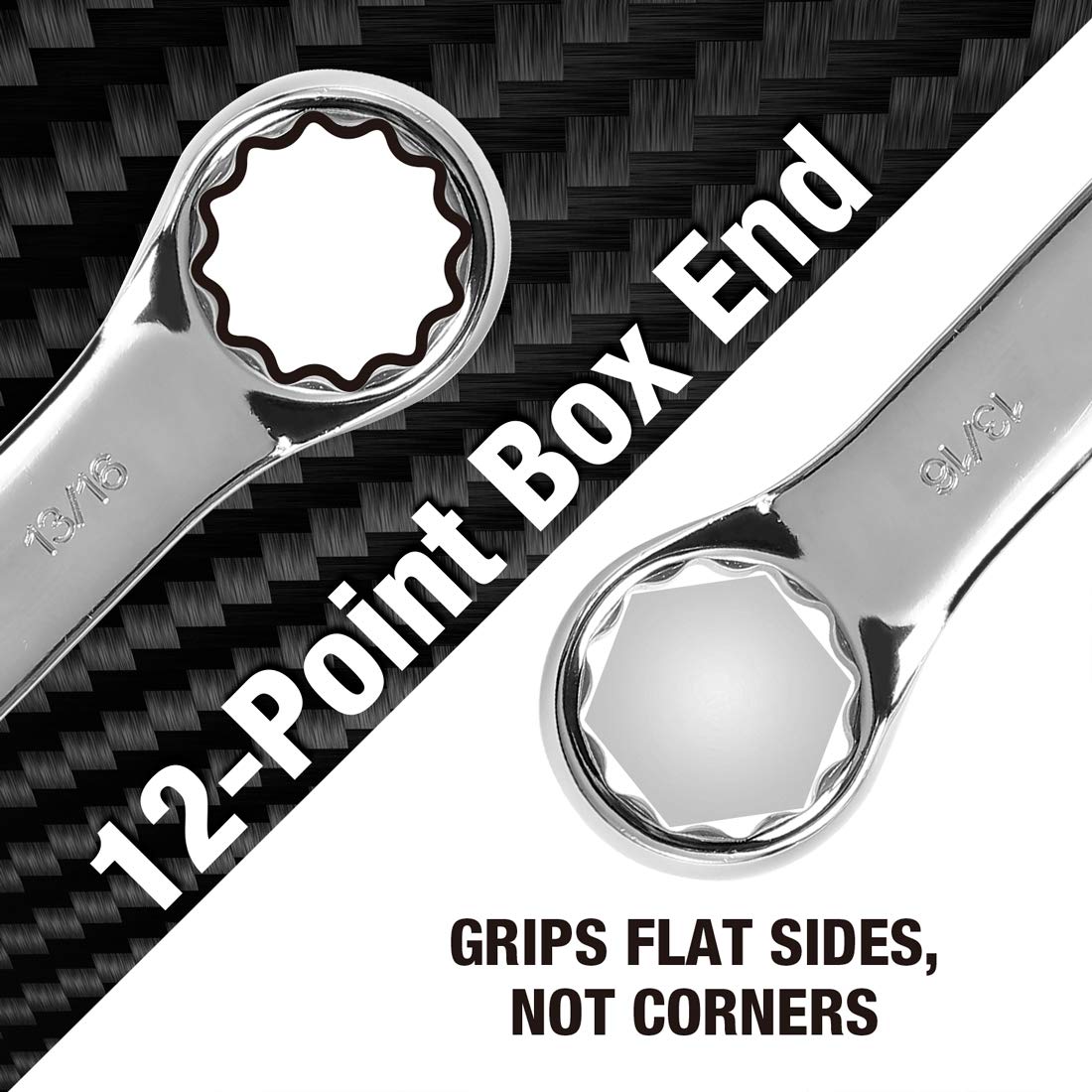 DURATECH 12-point box end delivers precise grip and clearance.