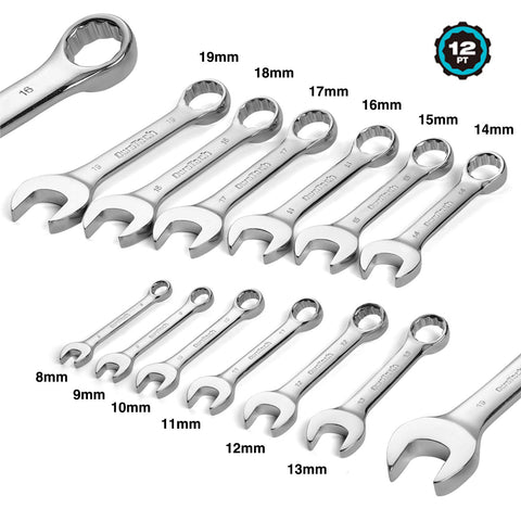 DURATECH 12-point box-end wrenches with 15-degree offset for tight spaces.