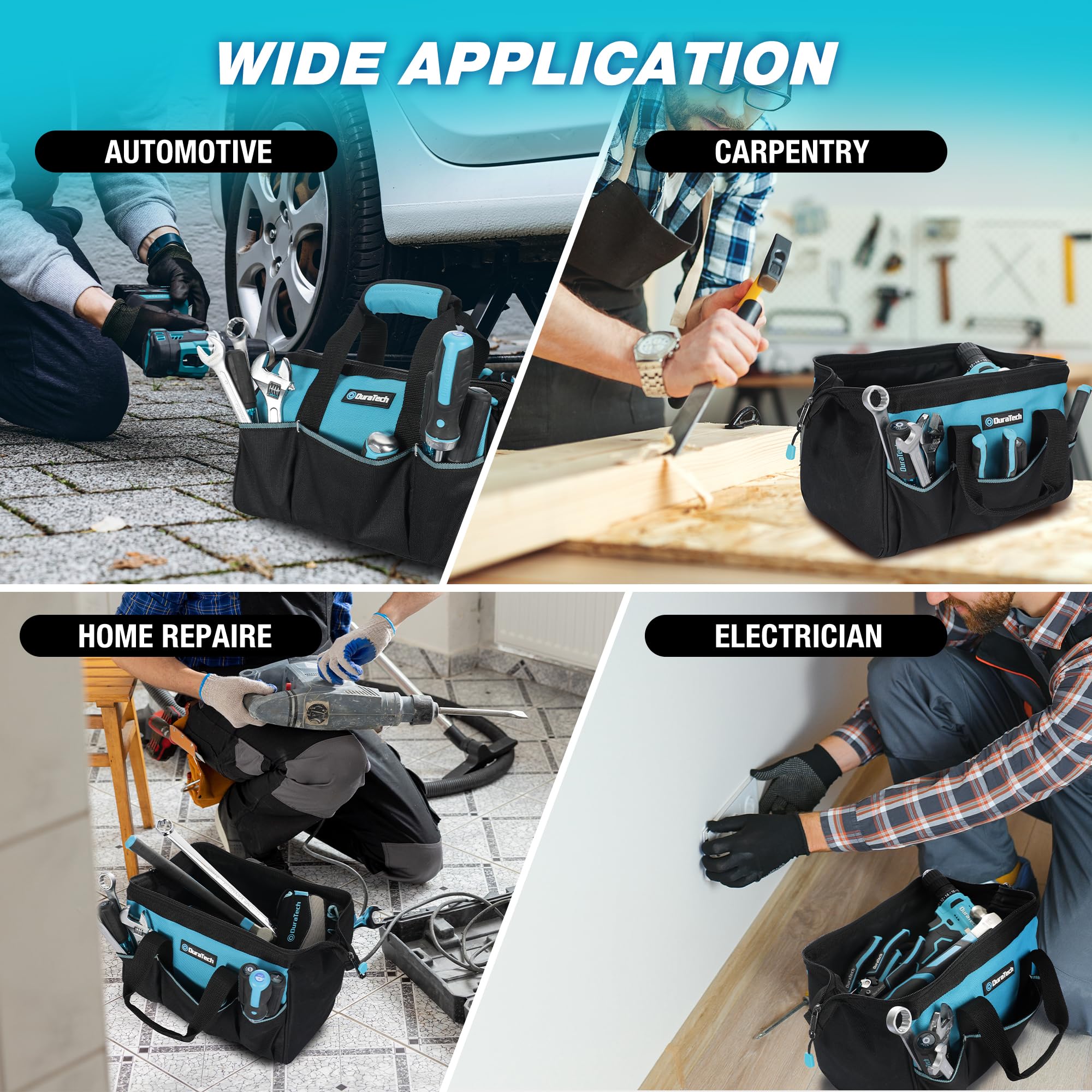 DURATECH bag ideal for electricians, plumbers, carpenters, and DIY tasks.