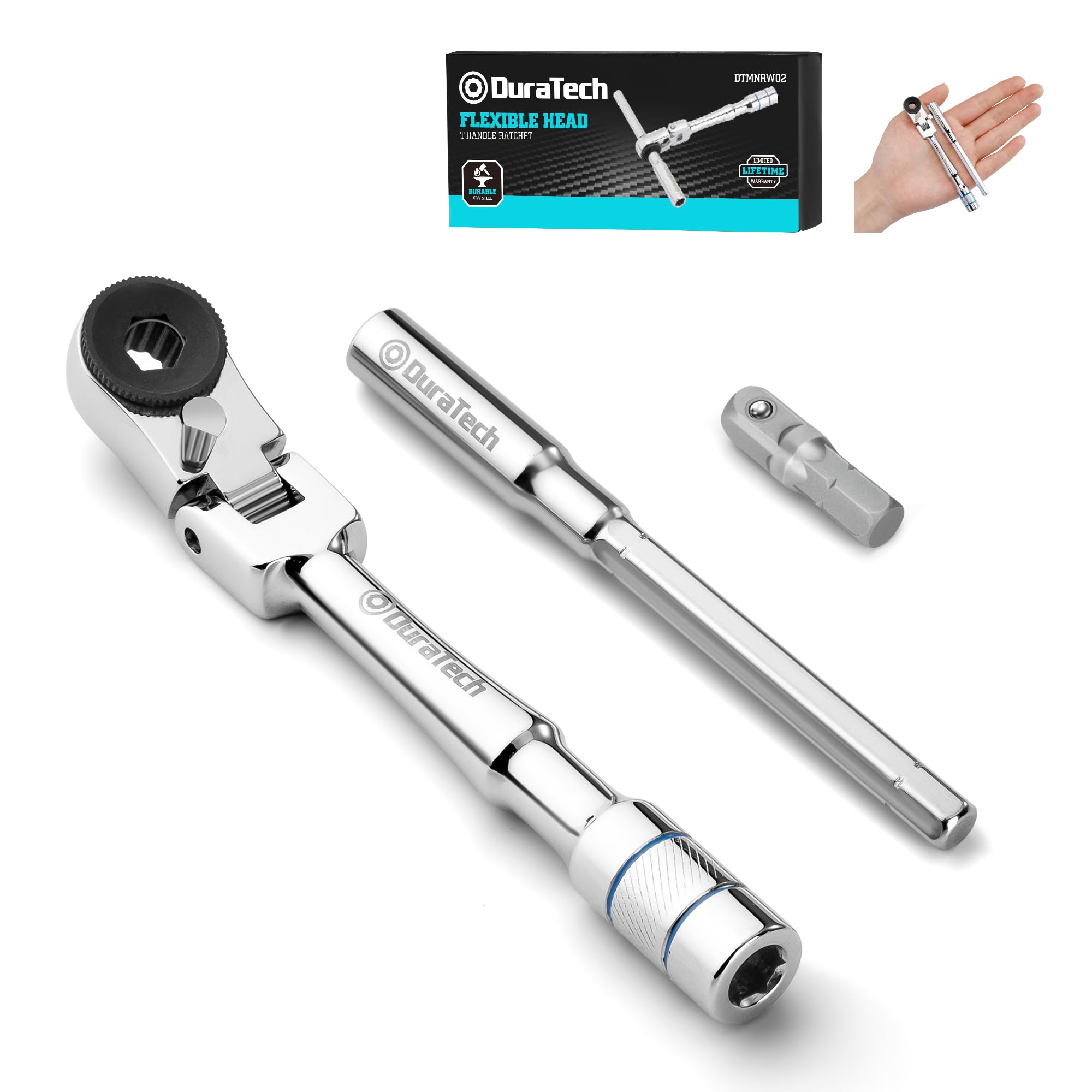 DURATECH 1/4 inch flex-head T-handle ratchet for tight spaces.